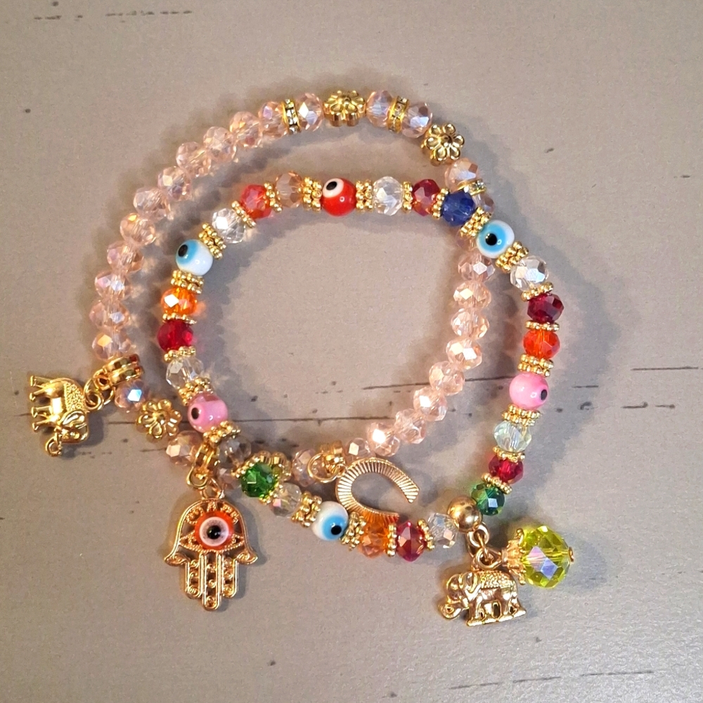 Colorful Beaded Charm Bracelet Set